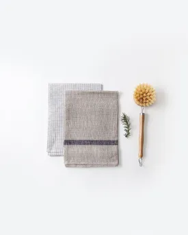 Gift Set - Thick linen stripe kitchen cloth   Kitchen Cloth - Jesse   Dish Brush