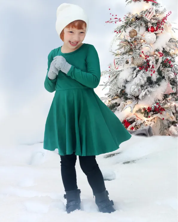 Girls Soft Cotton Jersey Long Sleeve Twirly Dress | Candy Apple