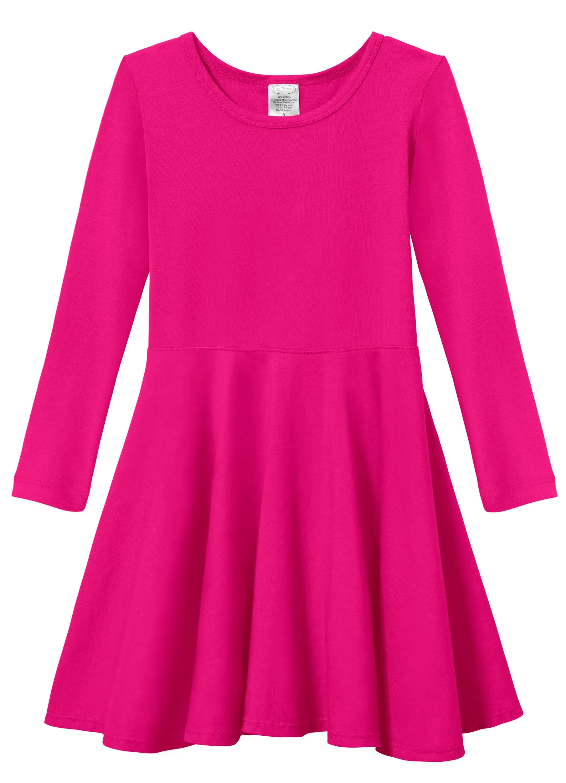 Girls Soft Cotton Jersey Long Sleeve Twirly Dress | Hot Pink