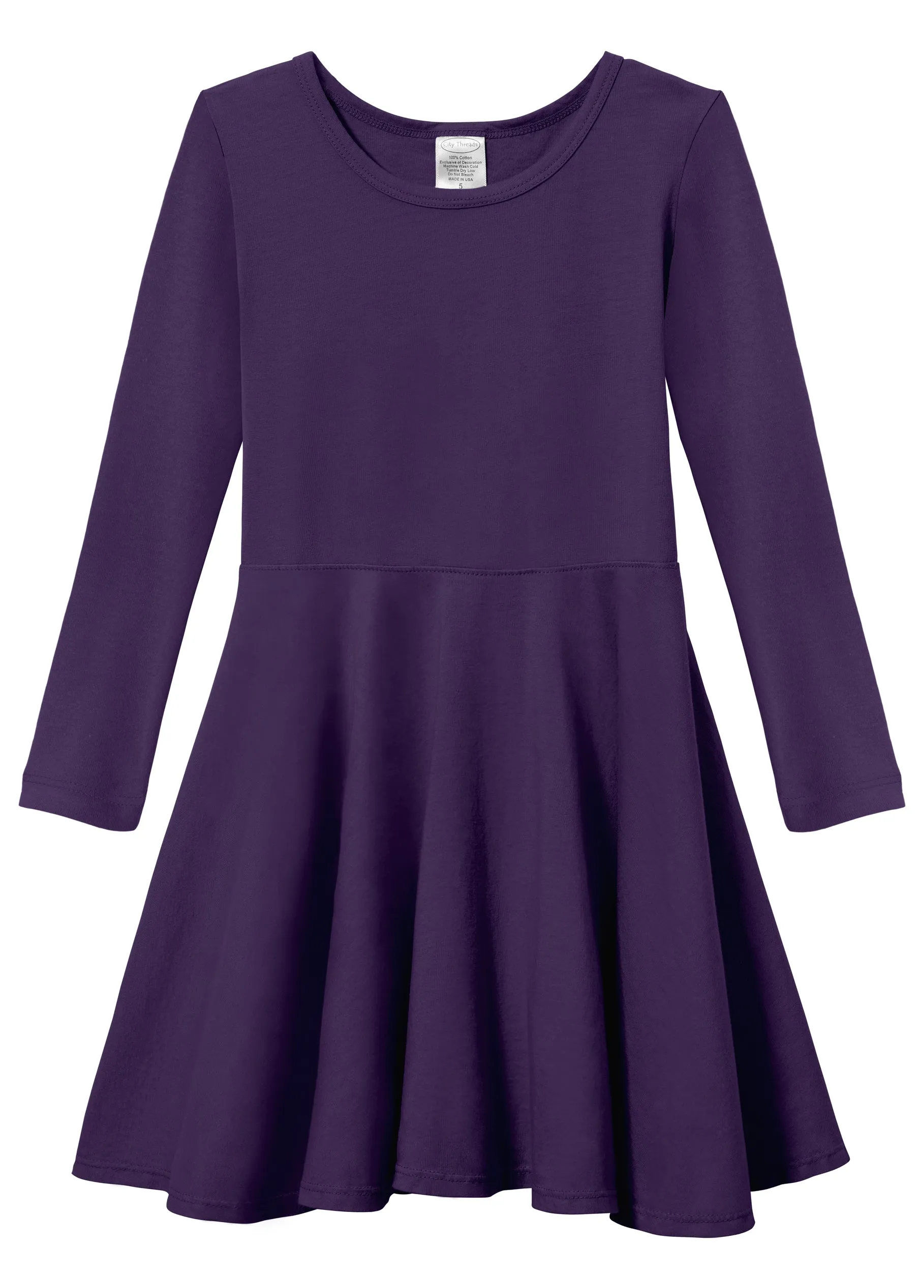 Girls Soft Cotton Jersey Long Sleeve Twirly Dress | Purple