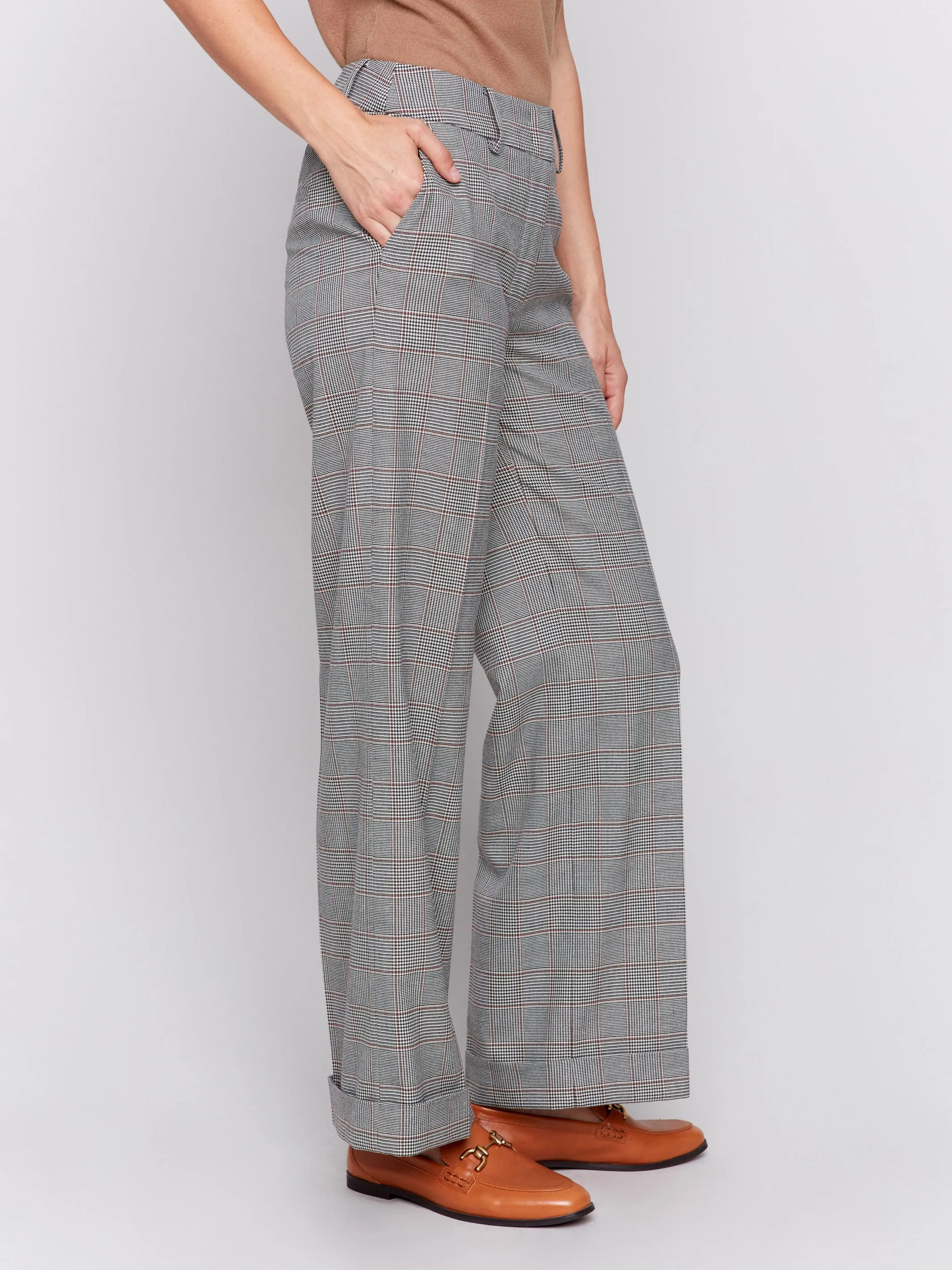 Glen Plaid Flare Pants - Terracotta