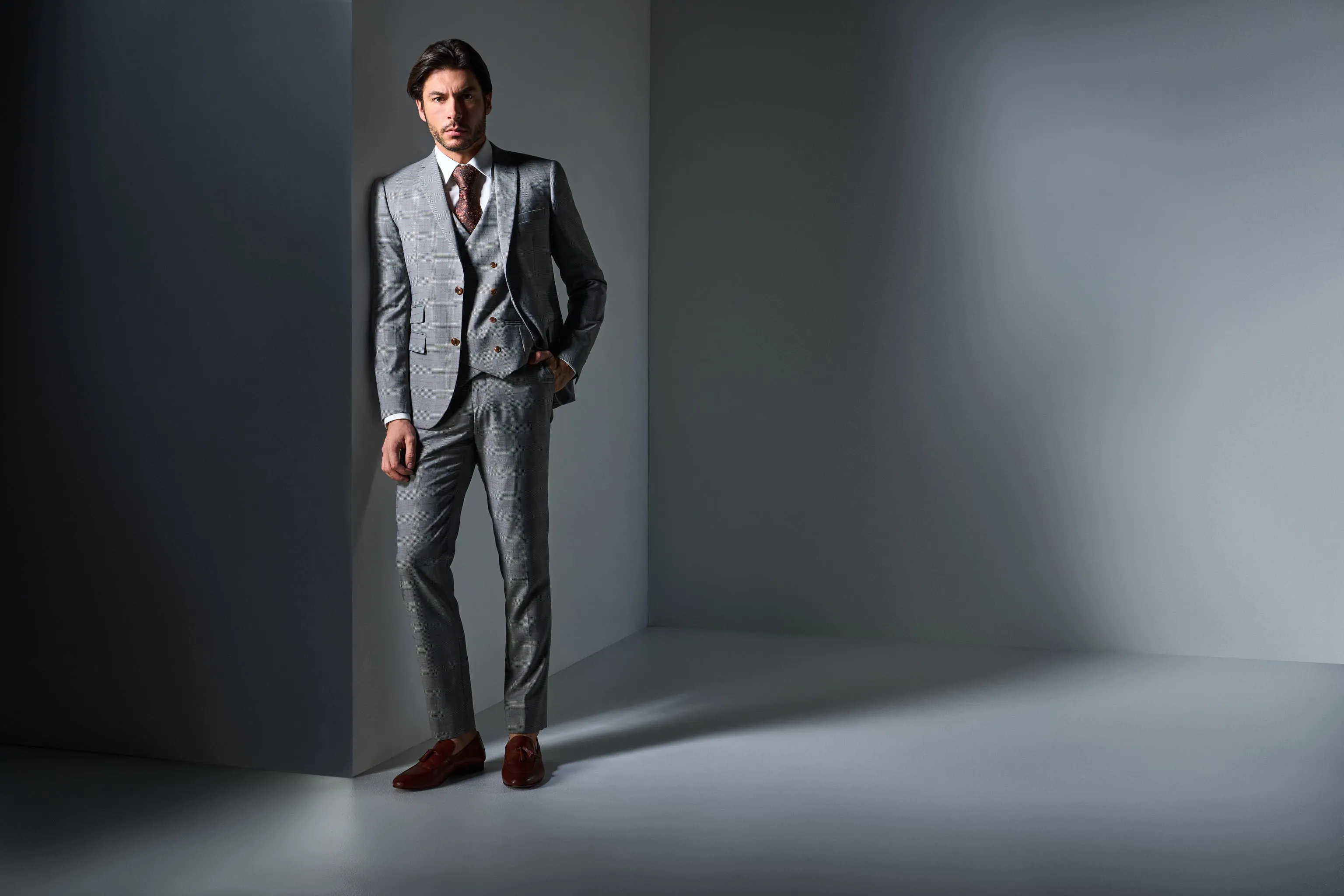 Gray and Rust Glenn Plaid 3 Piece Suit