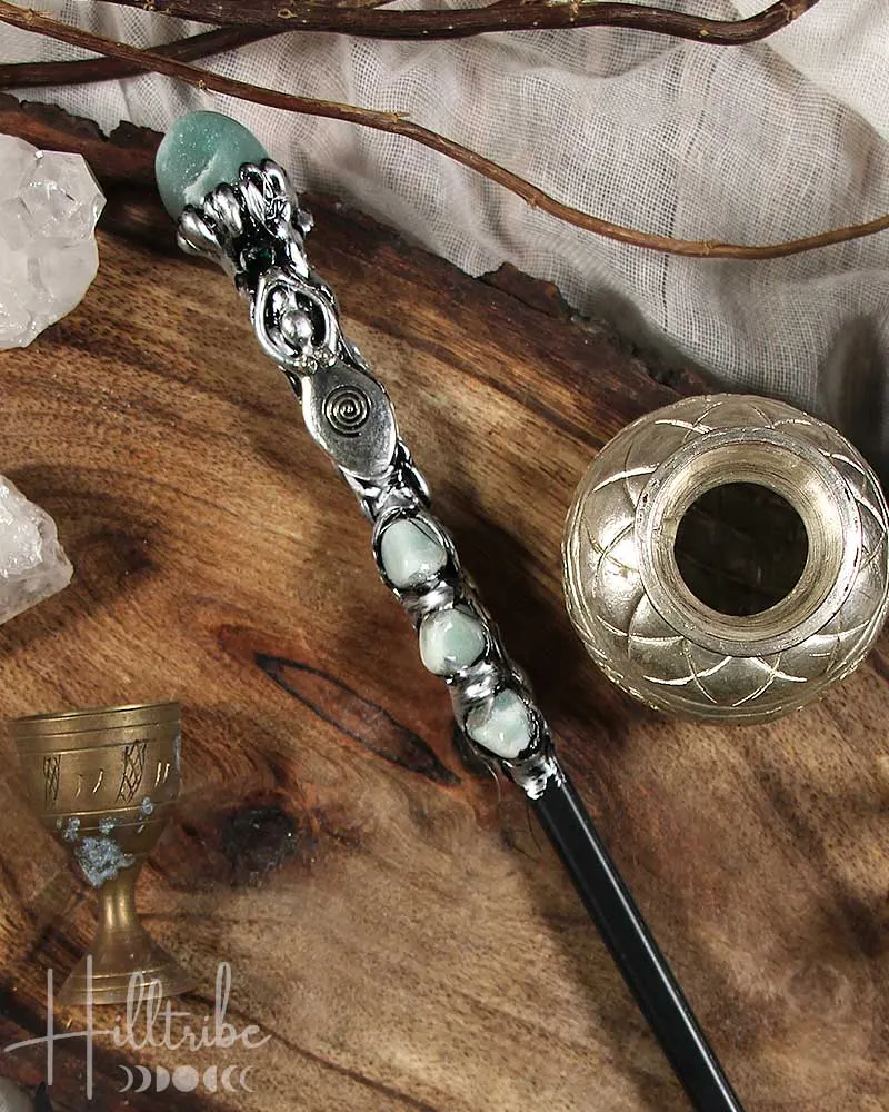 Green Aventurine   Silver Spiral Goddess Magick Wand