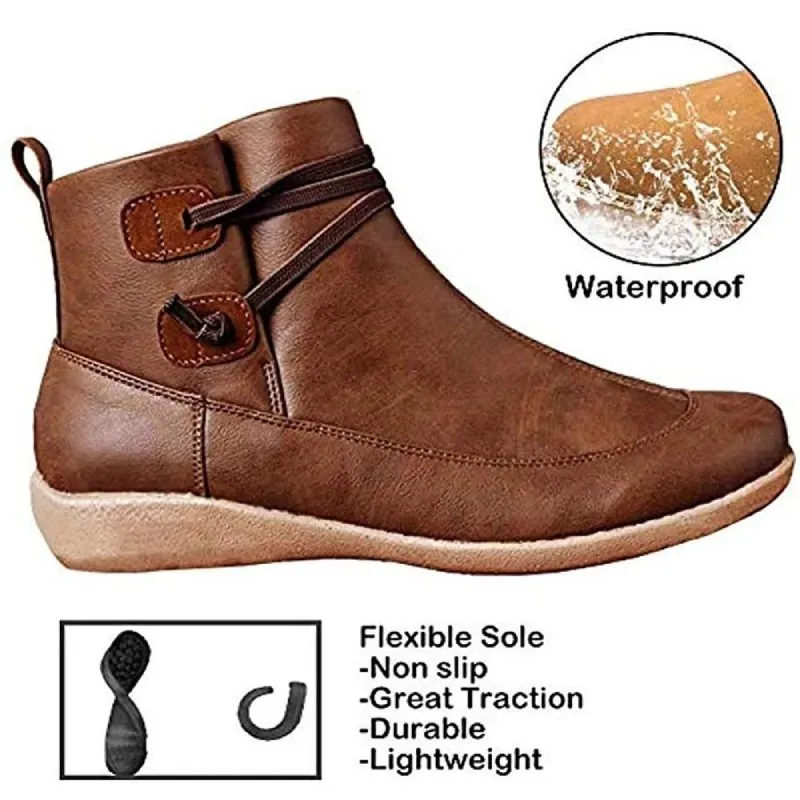 Groovywish Women Snow Ankle Boots Waterproof Leather Orthopedic Shoes