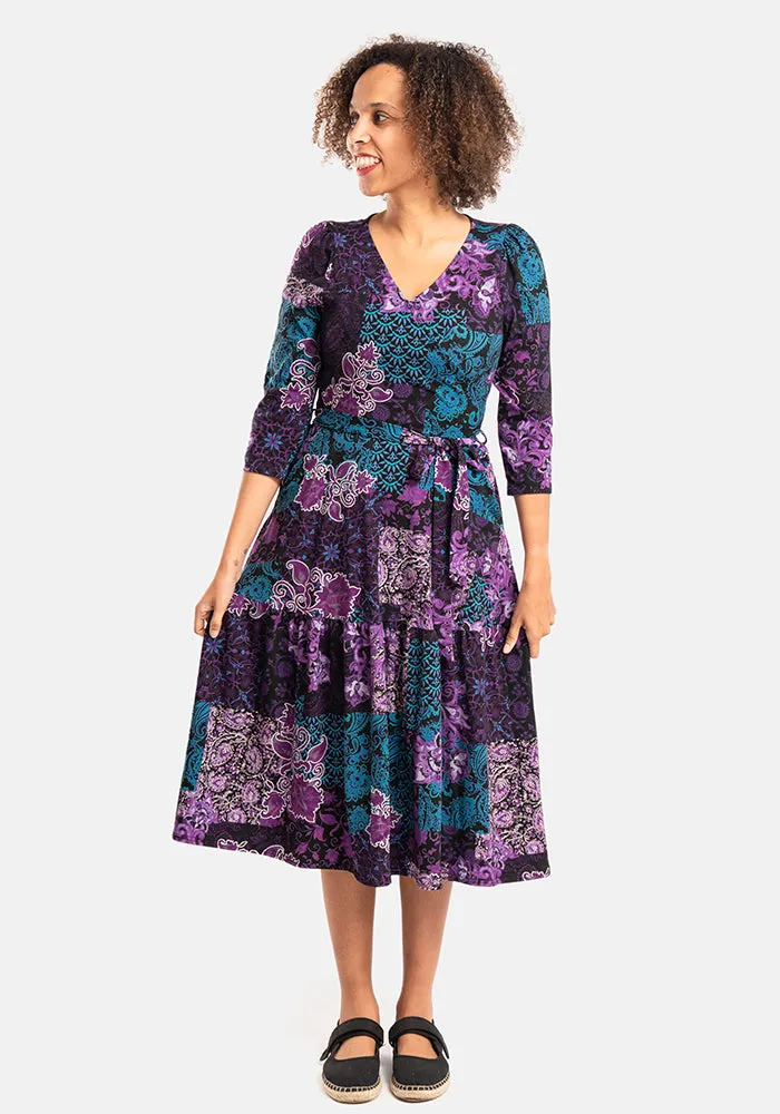 Harlowe Paisley Patchwork Print Tiered Hem Cotton Midi Dress