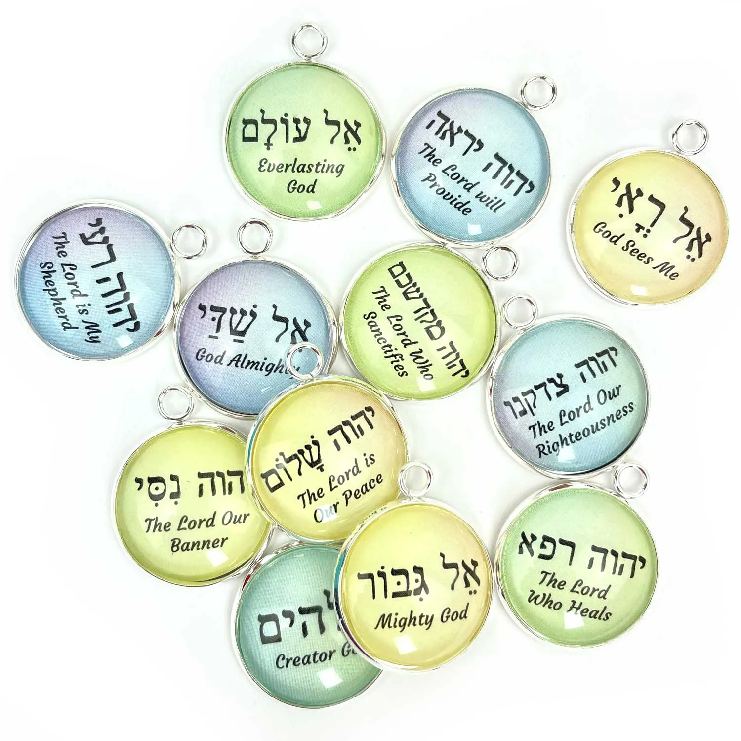 Hebrew Names of God Scripture Charms Set for Jewelry Making – 20mm, Silver, Gold – Bulk Bracelet Charms