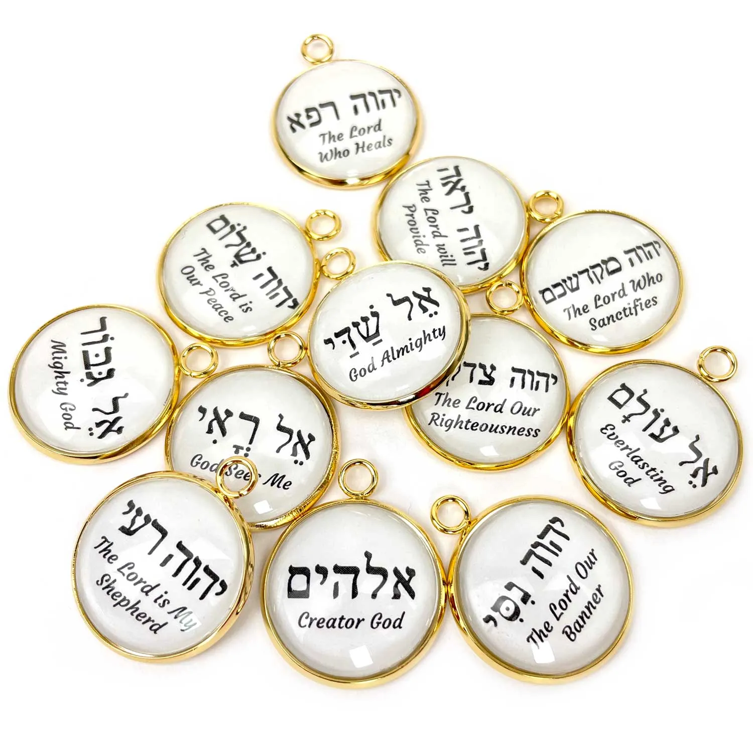 Hebrew Names of God Scripture Charms Set for Jewelry Making – 20mm, Silver, Gold – Bulk Bracelet Charms