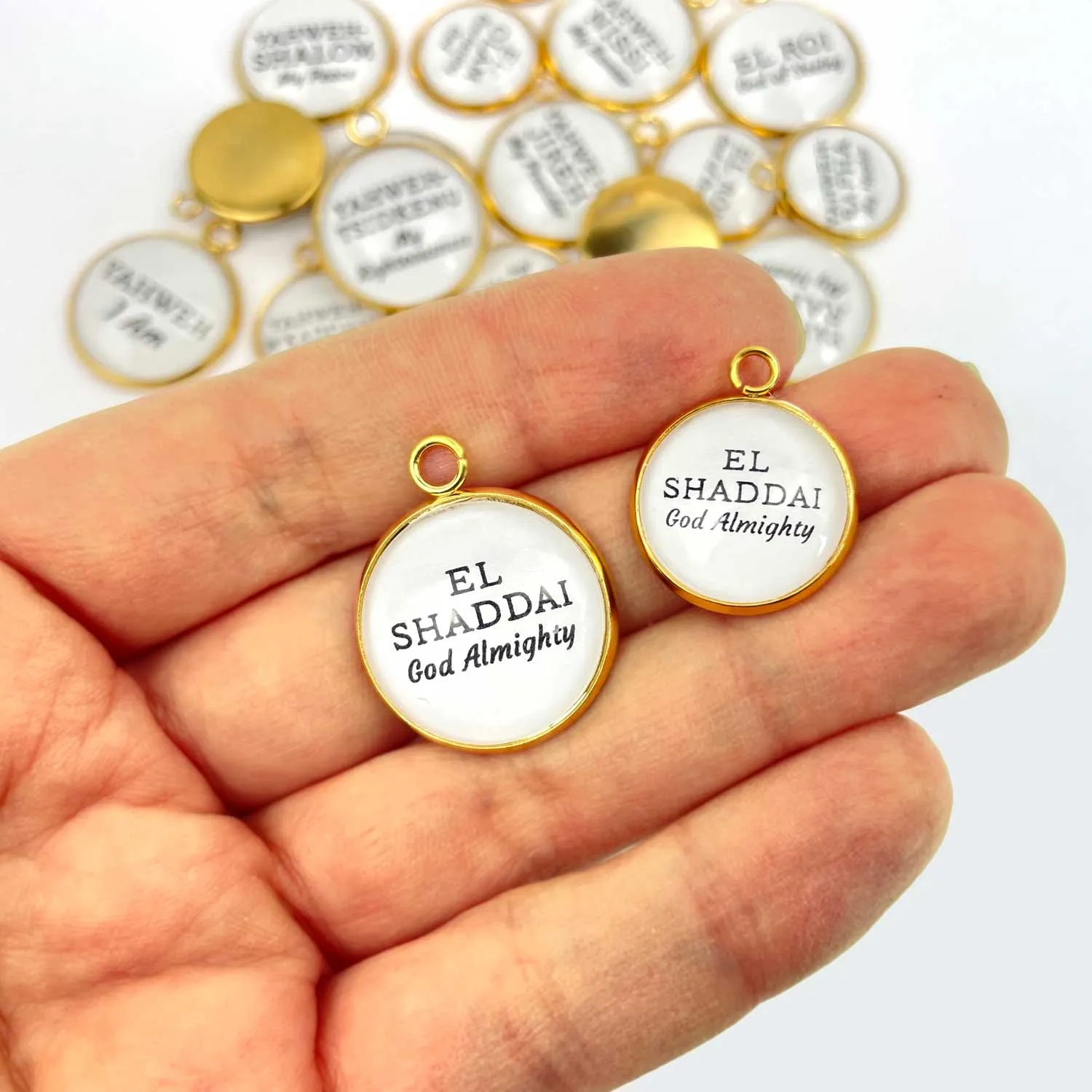 Hebrew Names of God Scripture Charms Set for Jewelry Making – 20mm, Silver, Gold – Bulk Bracelet Charms