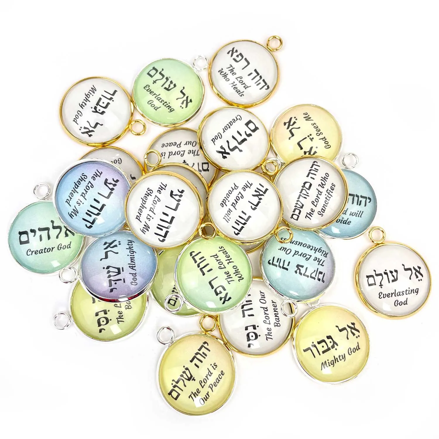 Hebrew Names of God Scripture Charms Set for Jewelry Making – 20mm, Silver, Gold – Bulk Bracelet Charms