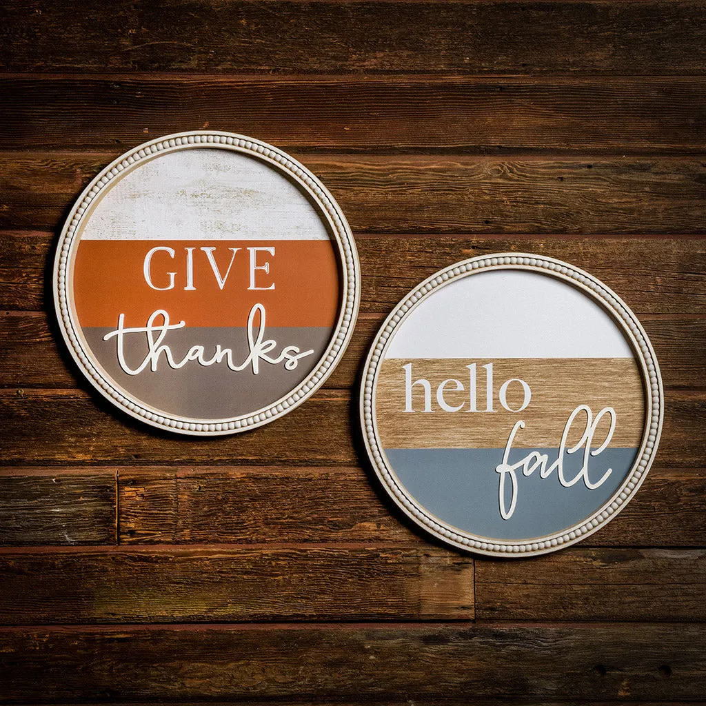 Hello Fall Set of 2 Round Signs