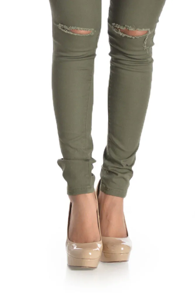 High Waisted Colored Ripped Skinny Pants