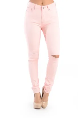 High Waisted Colored Ripped Skinny Pants