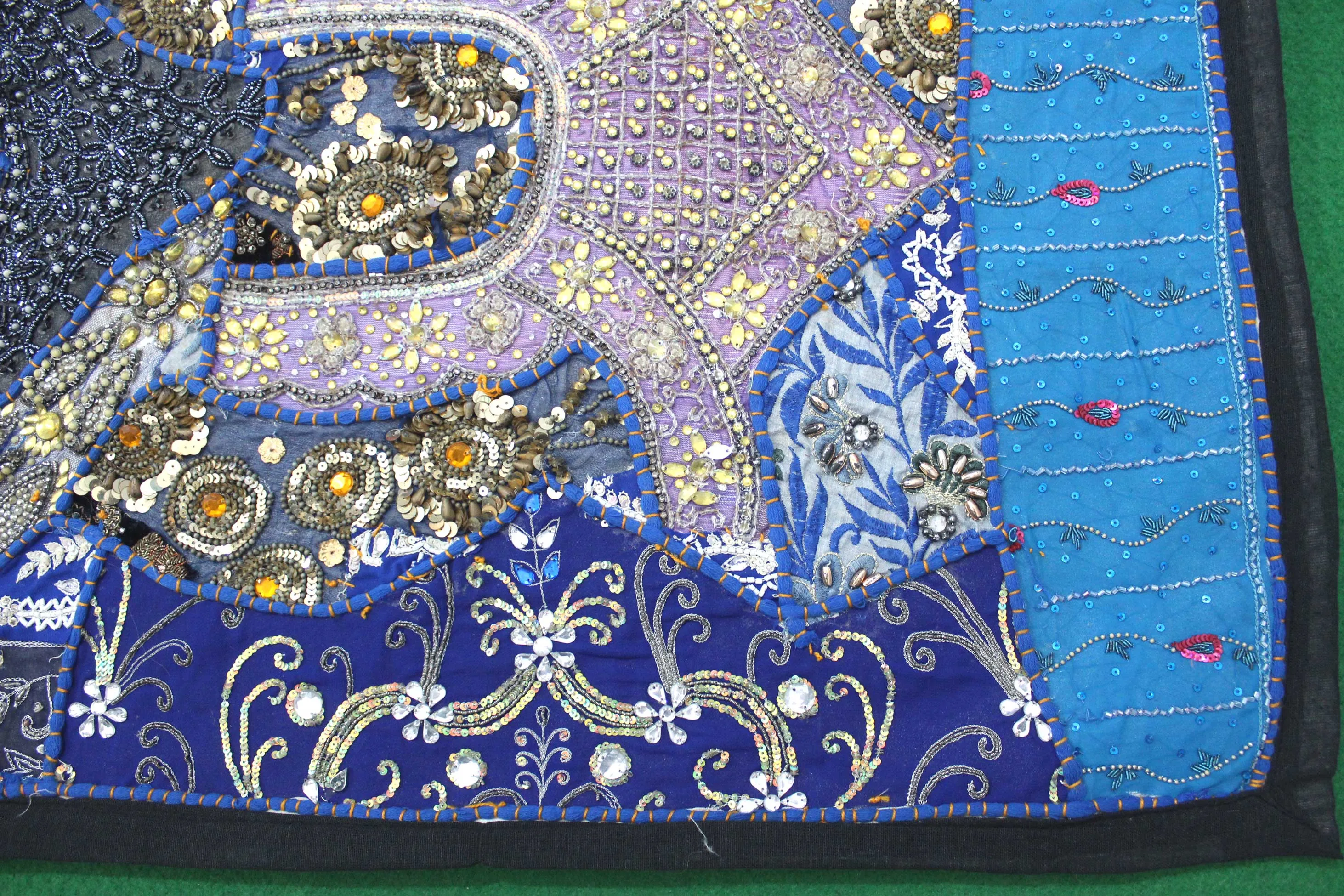 Indian Wall Hanging Embroidered Tapestry Bright Blue