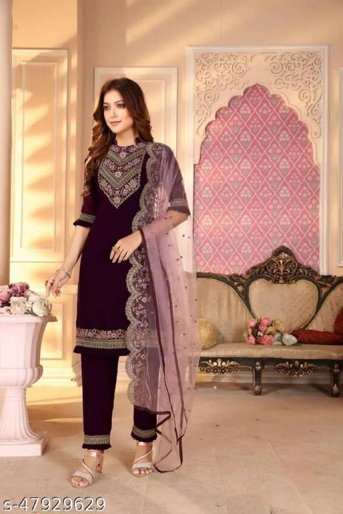 Innovative Purple Colored Semi Stitched Georgette Suit