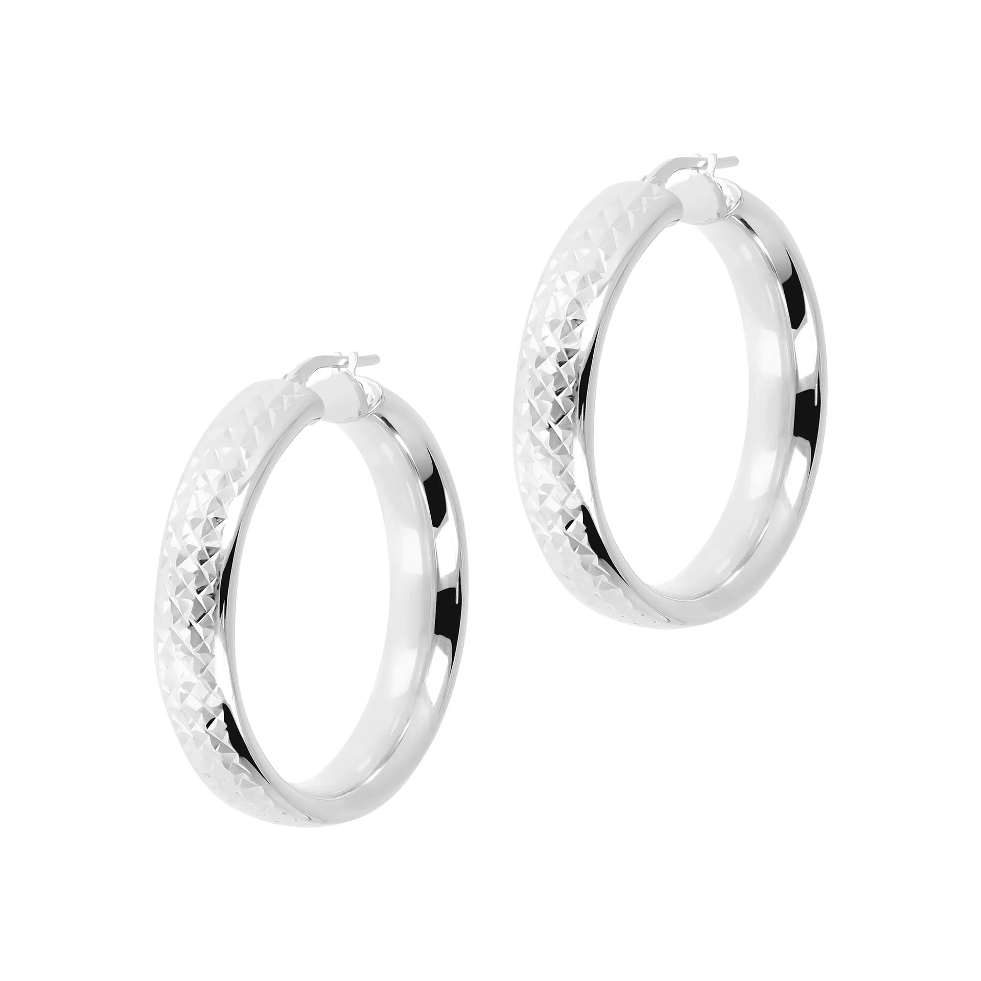 Italian Sterling Silver Diamond-Cut 1-1/2" Hoop Earrings