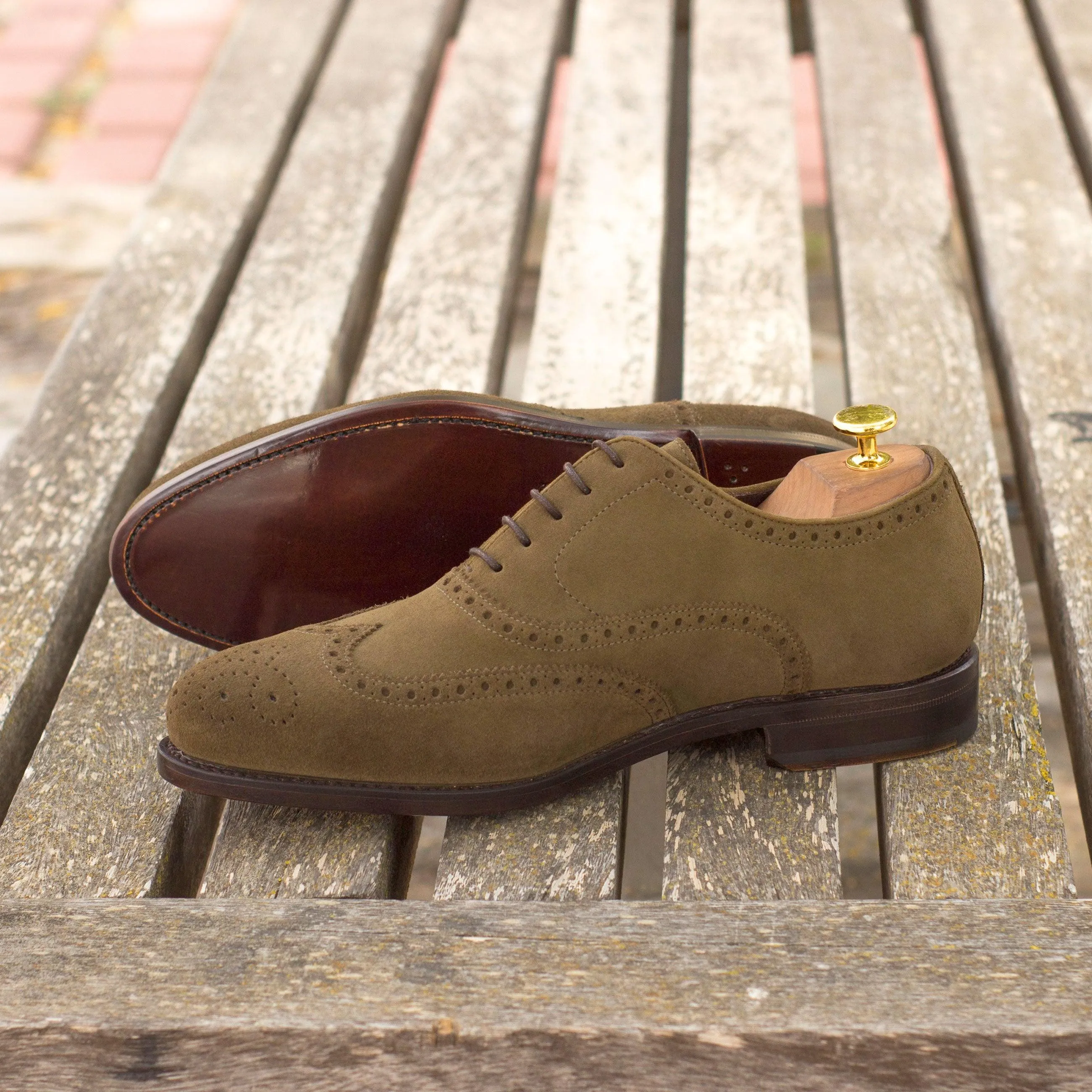 Khaki Suede Brogue Shoes