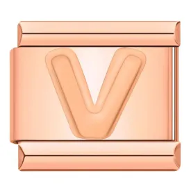 Letter V in Rose Gold, on Rose Gold