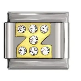 Letter Z in Gold with Stones, on Silver