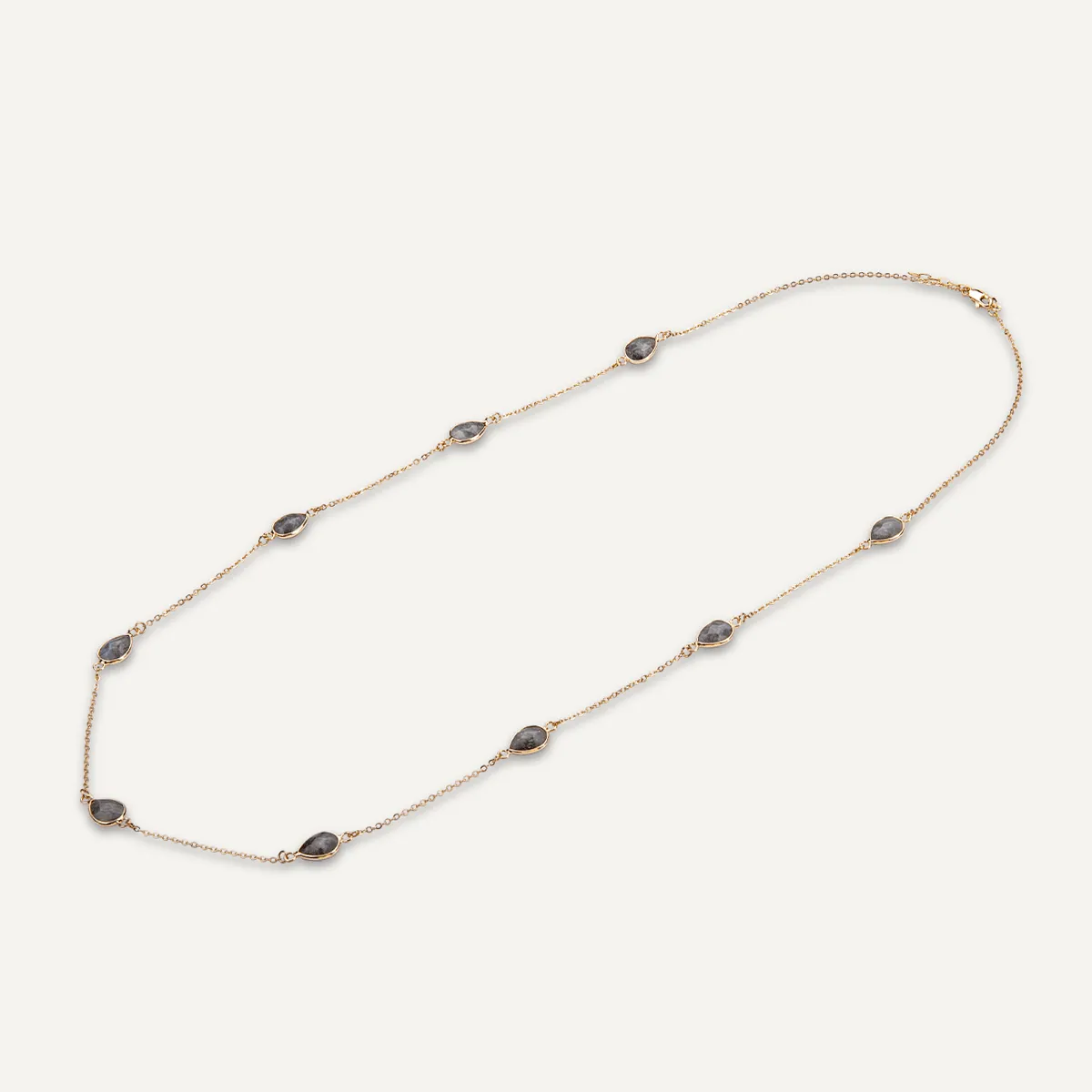 Long Labradorite Multi Crystal Necklace In Gold-Tone