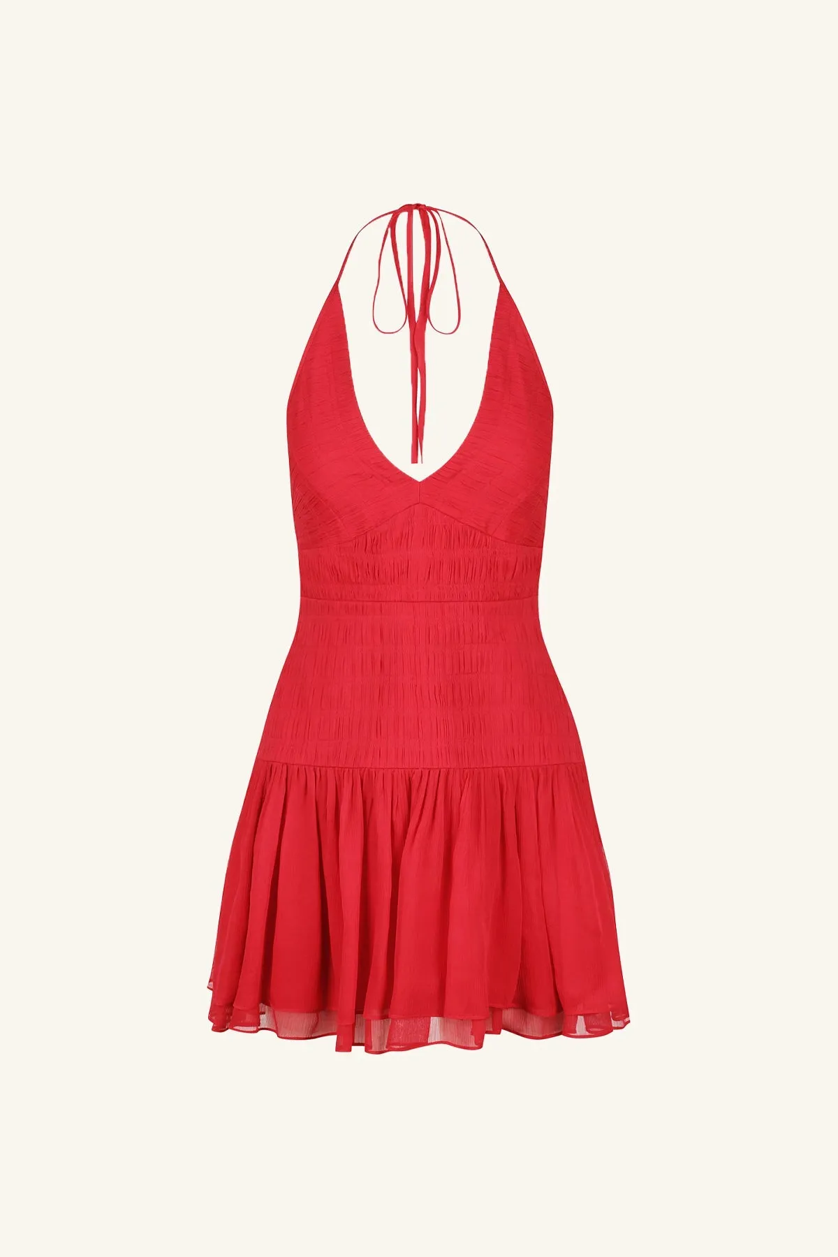 MARQUIS HALTER TIE MINI DRESS - ROMA RED