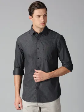 MEN'S BLACK SOLID SLIM FIT SHIRT