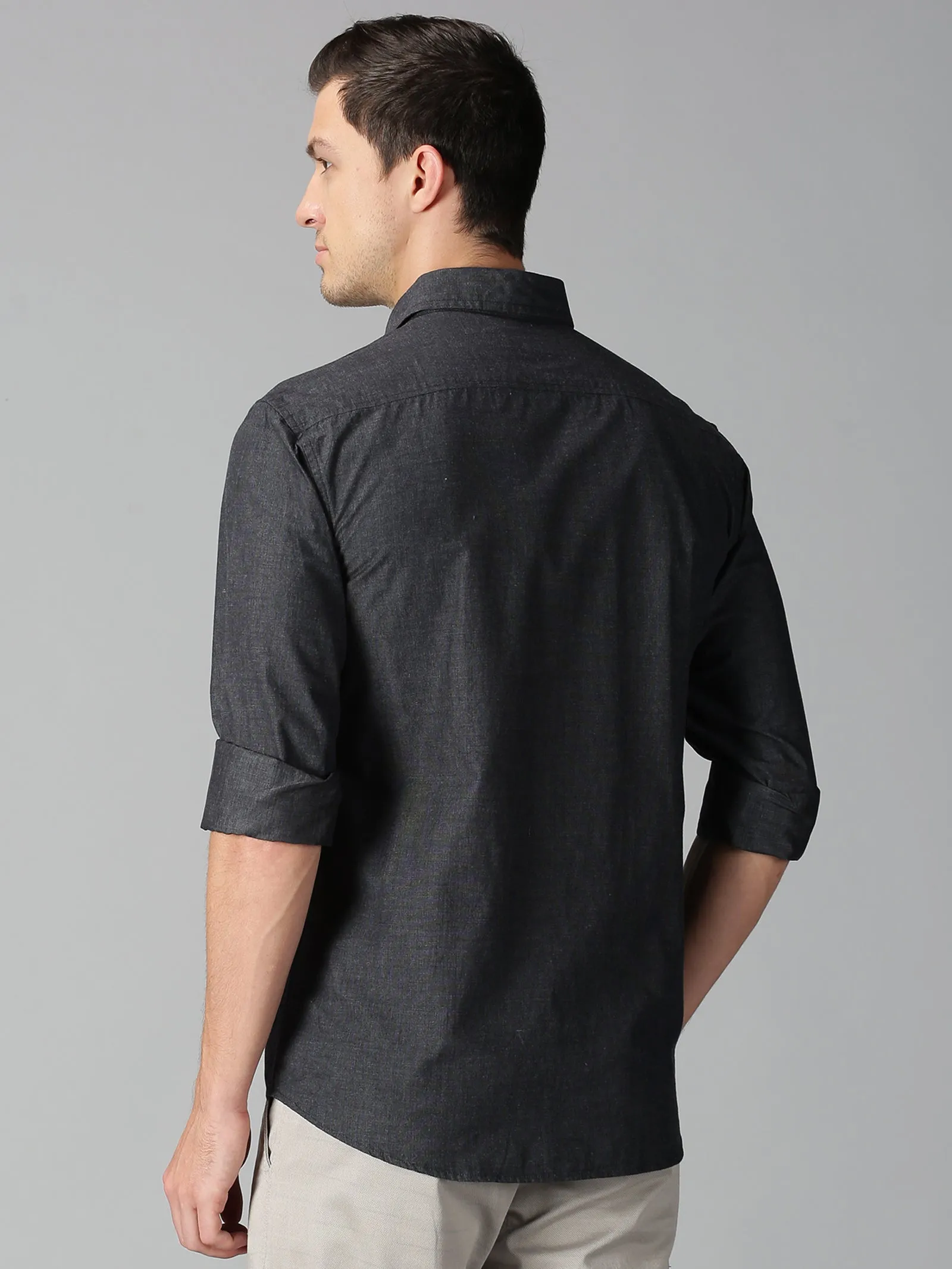 MEN'S BLACK SOLID SLIM FIT SHIRT