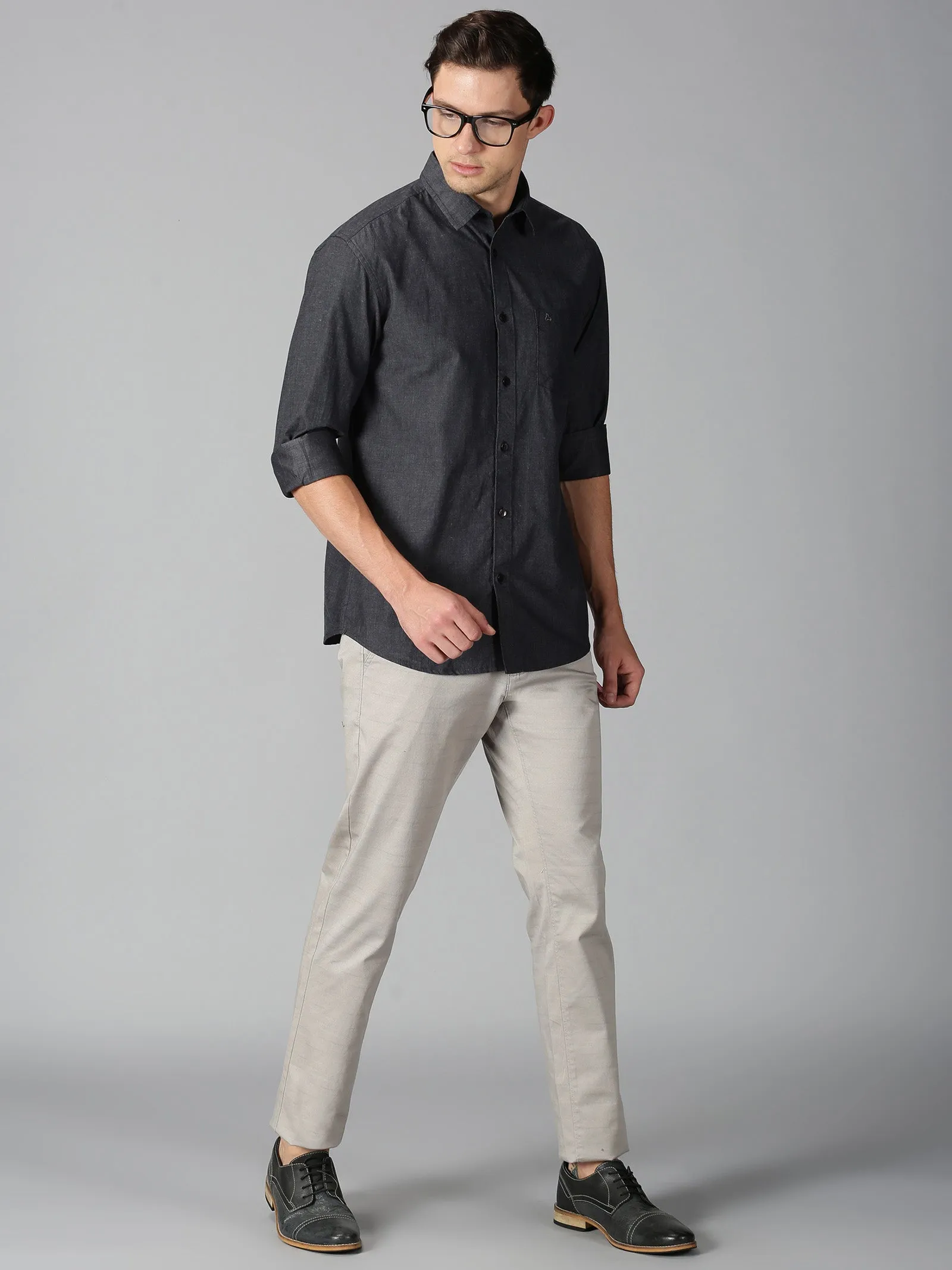 MEN'S BLACK SOLID SLIM FIT SHIRT