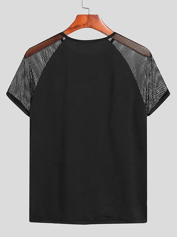 Men's Sexy Patchwork Mesh Short Sleeve T-shirts SKUH39435