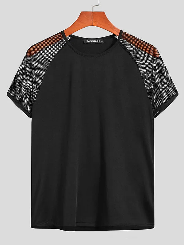 Men's Sexy Patchwork Mesh Short Sleeve T-shirts SKUH39435