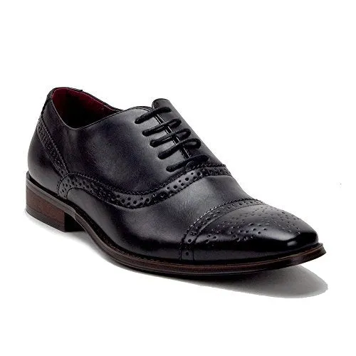 Men's VW152 Perforated Brogue Cap Toe Lace Up Dress Shoes