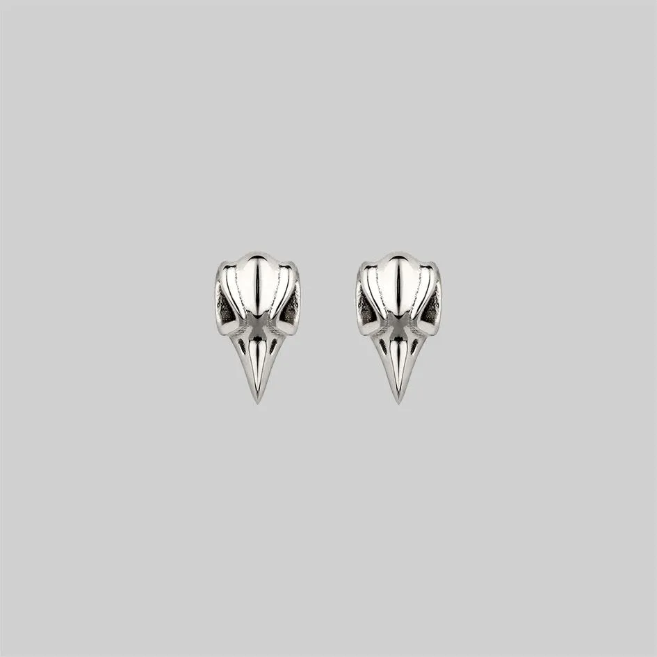 MERLA. Raven Skull Earrings - Silver