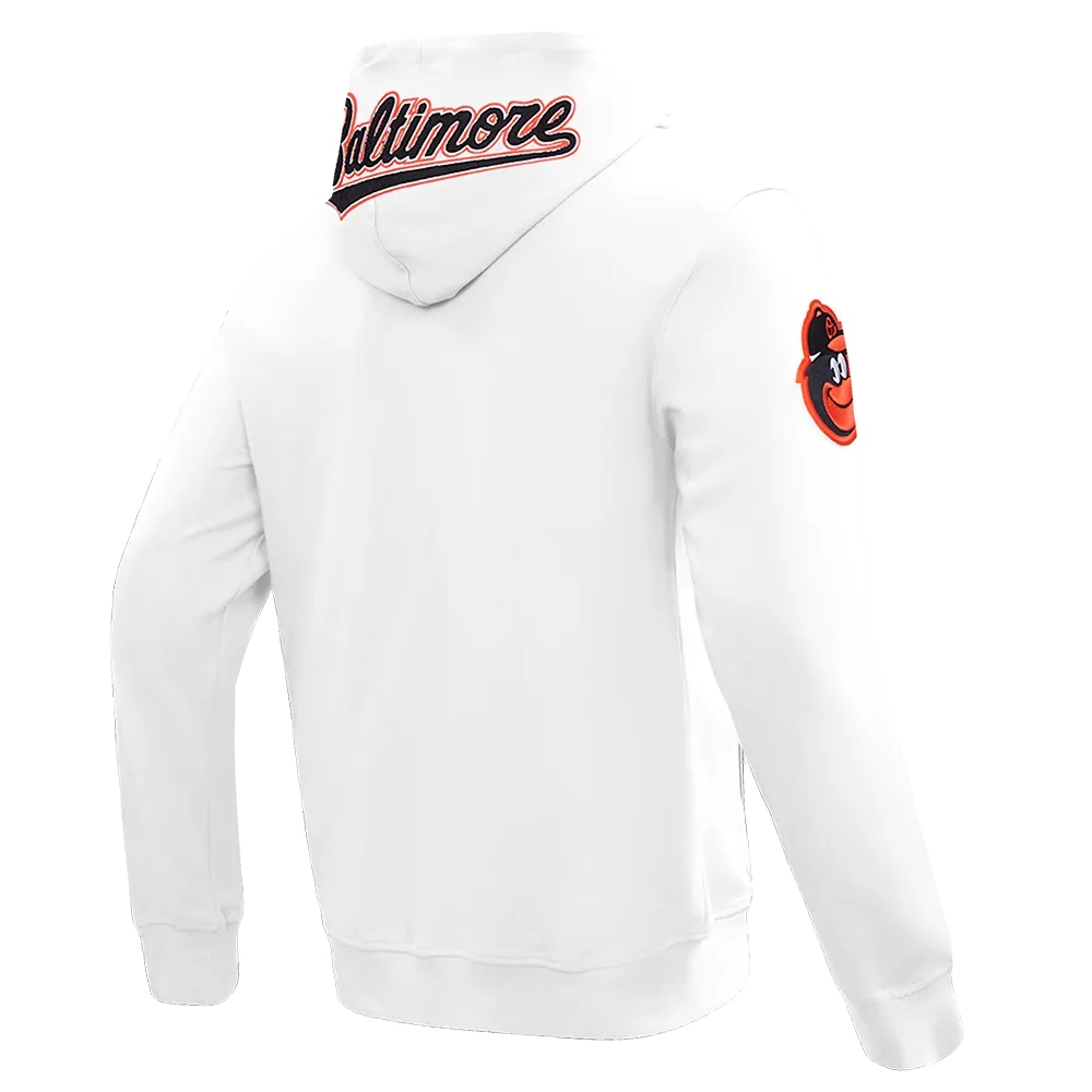 MLB BALTIMORE ORIOLES CLASSIC CHENILLE MEN'S FZ PO HOODIE (WHITE)