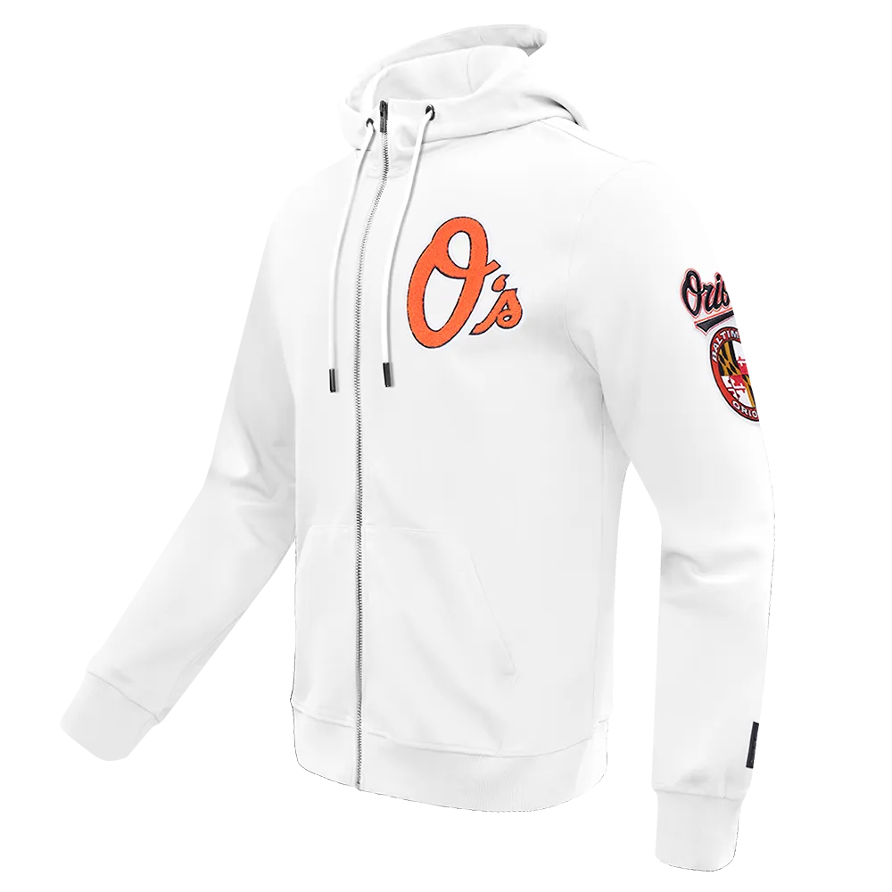 MLB BALTIMORE ORIOLES CLASSIC CHENILLE MEN'S FZ PO HOODIE (WHITE)