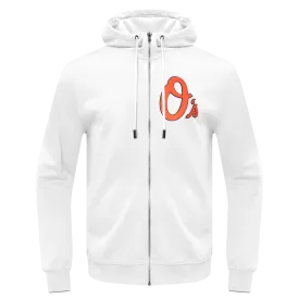 MLB BALTIMORE ORIOLES CLASSIC CHENILLE MEN'S FZ PO HOODIE (WHITE)