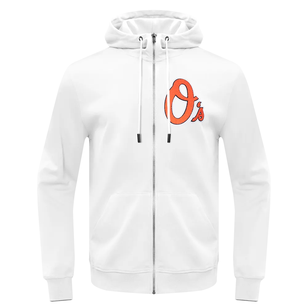 MLB BALTIMORE ORIOLES CLASSIC CHENILLE MEN'S FZ PO HOODIE (WHITE)