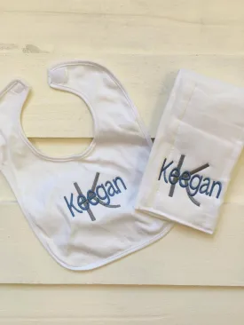 Monogrammed Bib and Burp Cloth Set