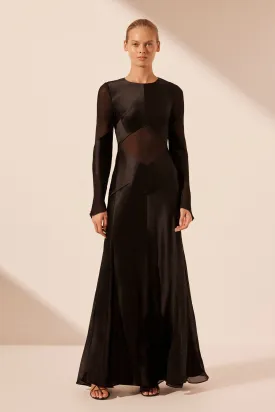 MORAYA GODET MAXI DRESS - BLACK