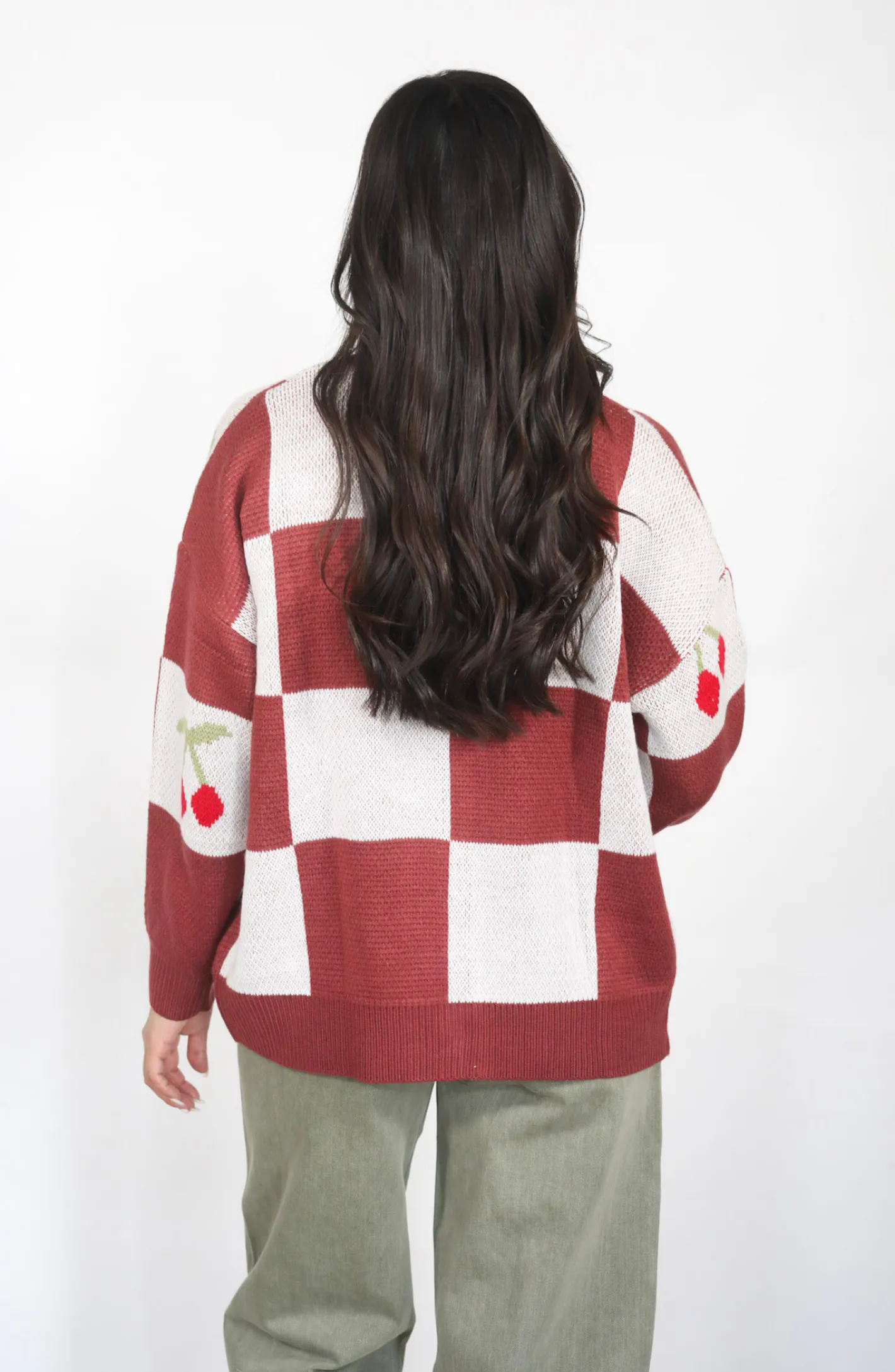 My Sweet Cherry Checkered Sweater Cardigan