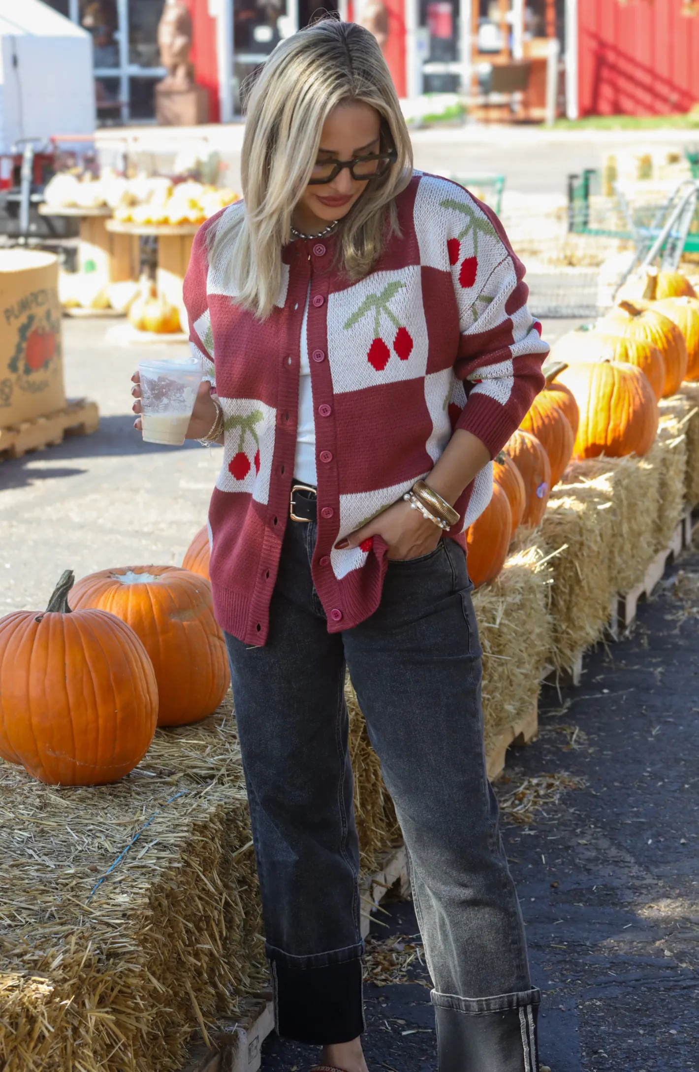 My Sweet Cherry Checkered Sweater Cardigan