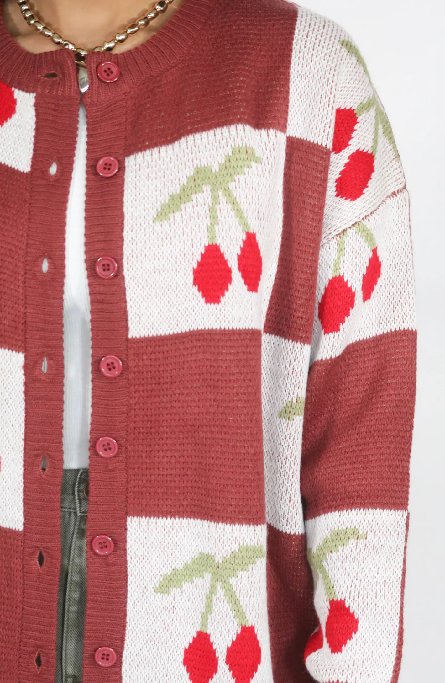 My Sweet Cherry Checkered Sweater Cardigan