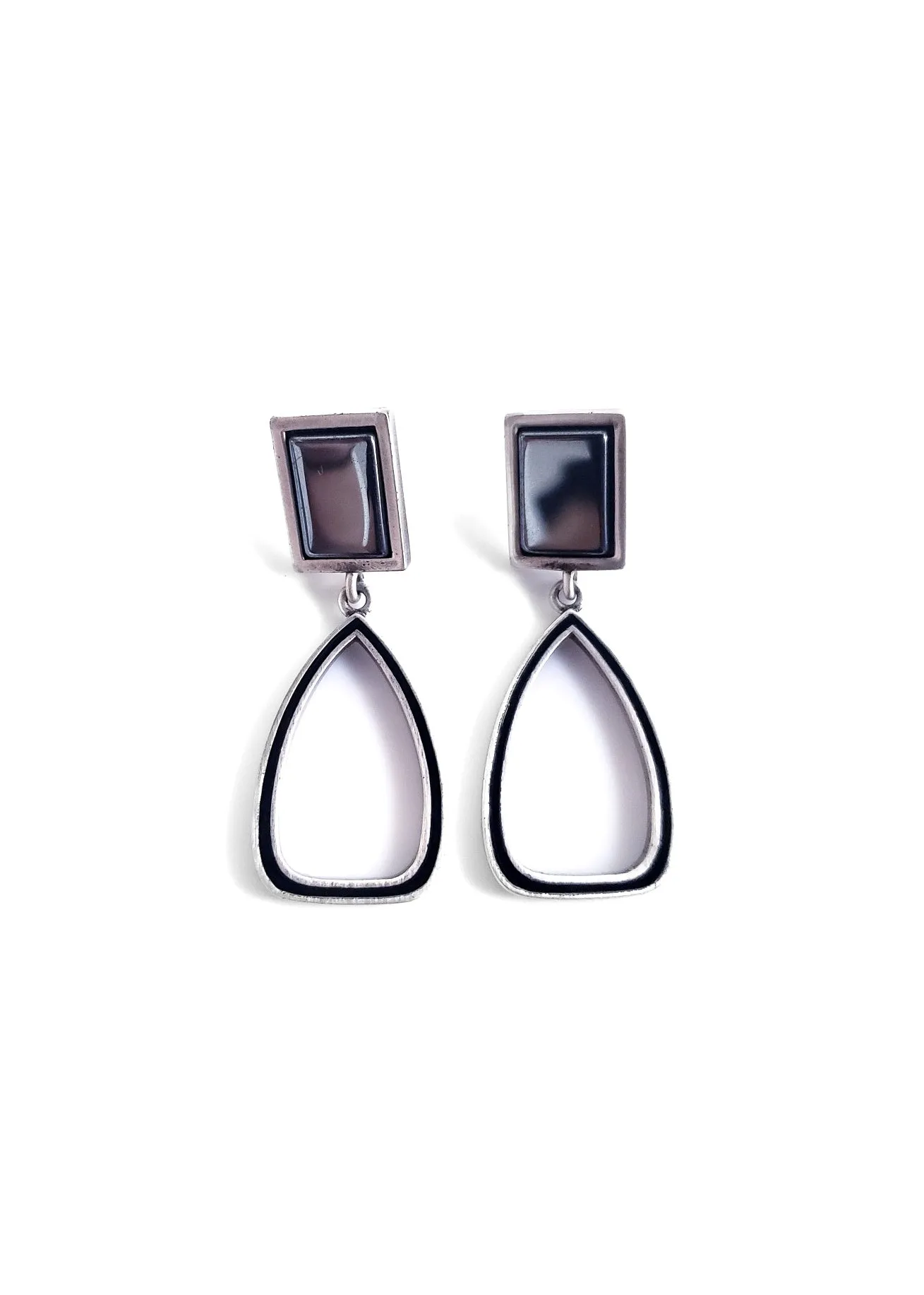 Myka - Antique Silver Triangle Interlinked Earrings