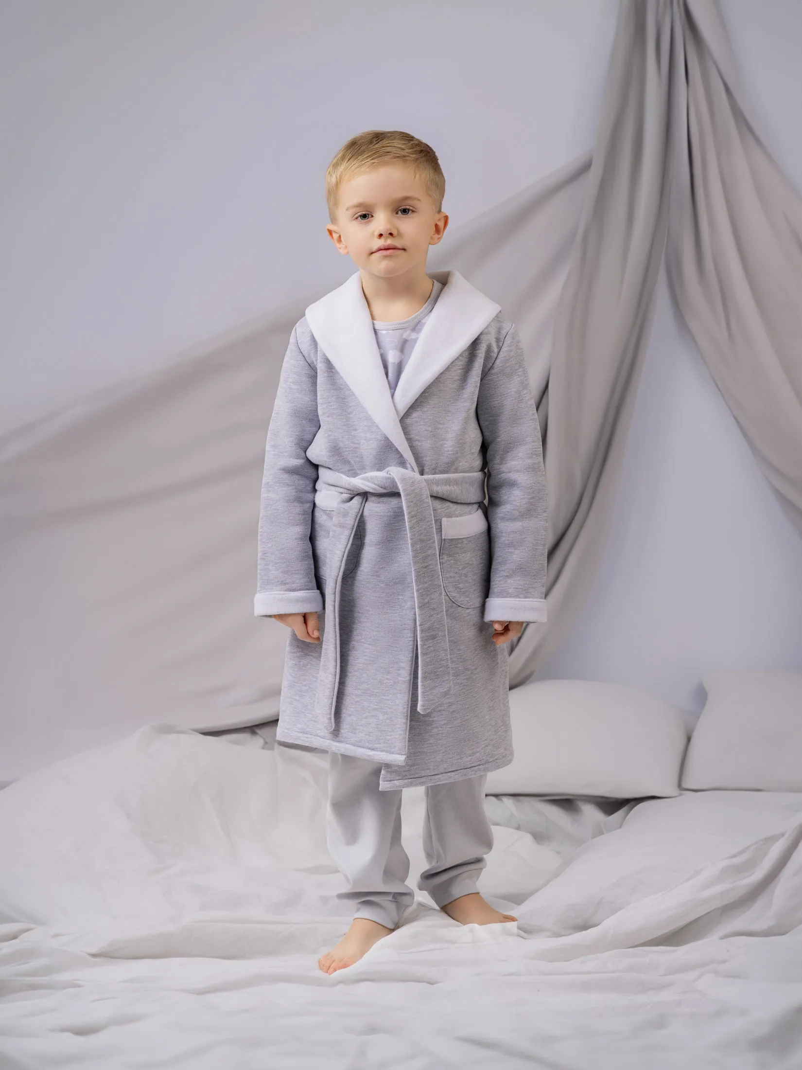 NATHAN - BOYS' BATHROBE IN GREY MARL