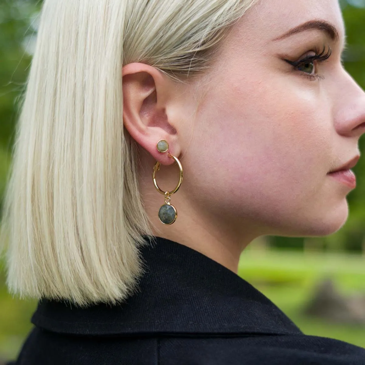 Natural Labradorite Stone Studs In Gold-Tone