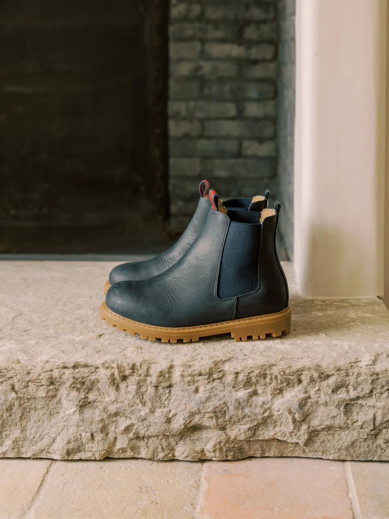 Navy Leather Chelsea Boots