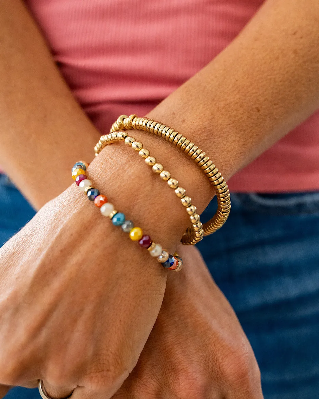 NEW! Gold and Multi Colored Beaded Bracelet Set