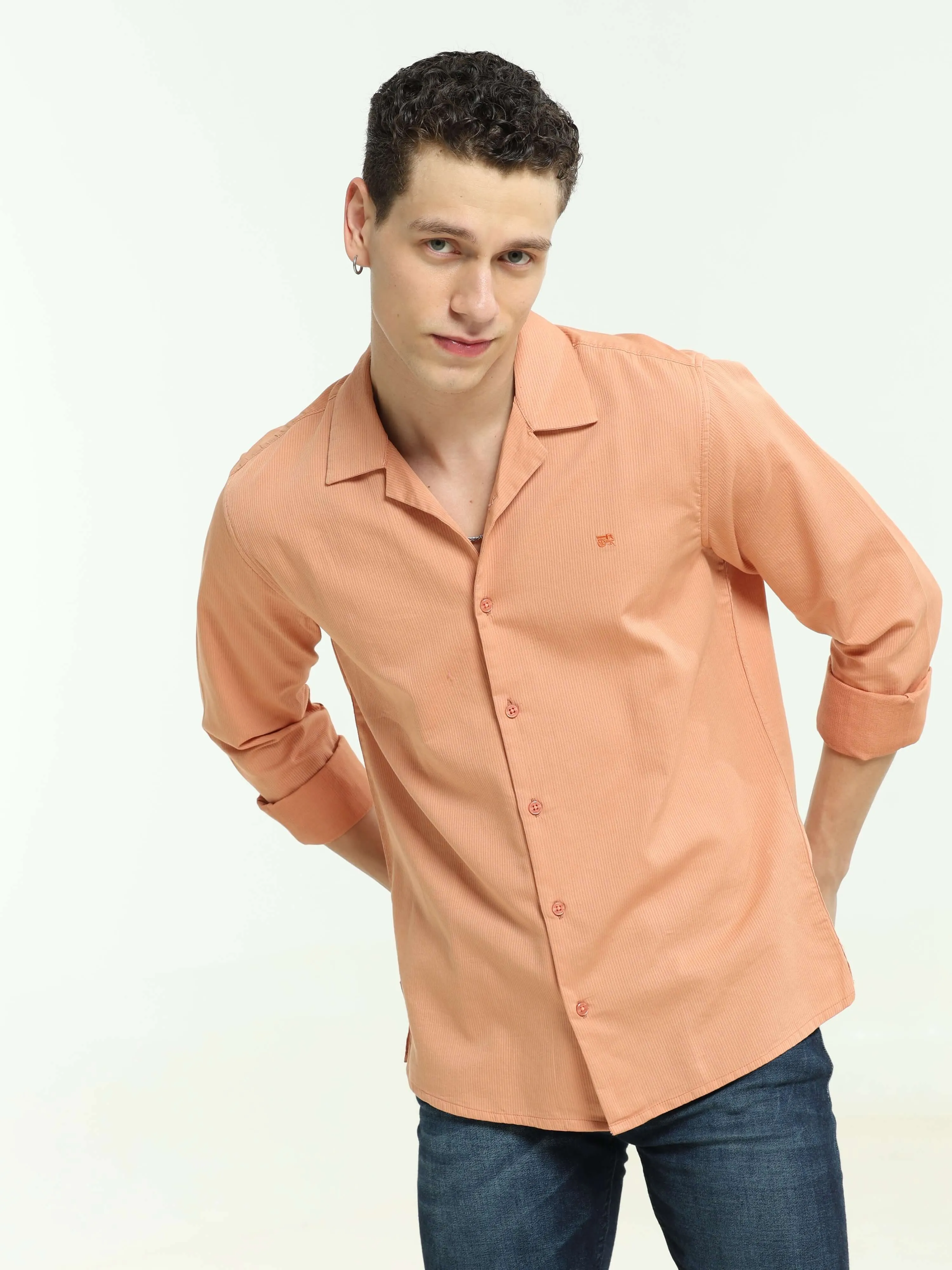 Orange solid cuben colloar shirt