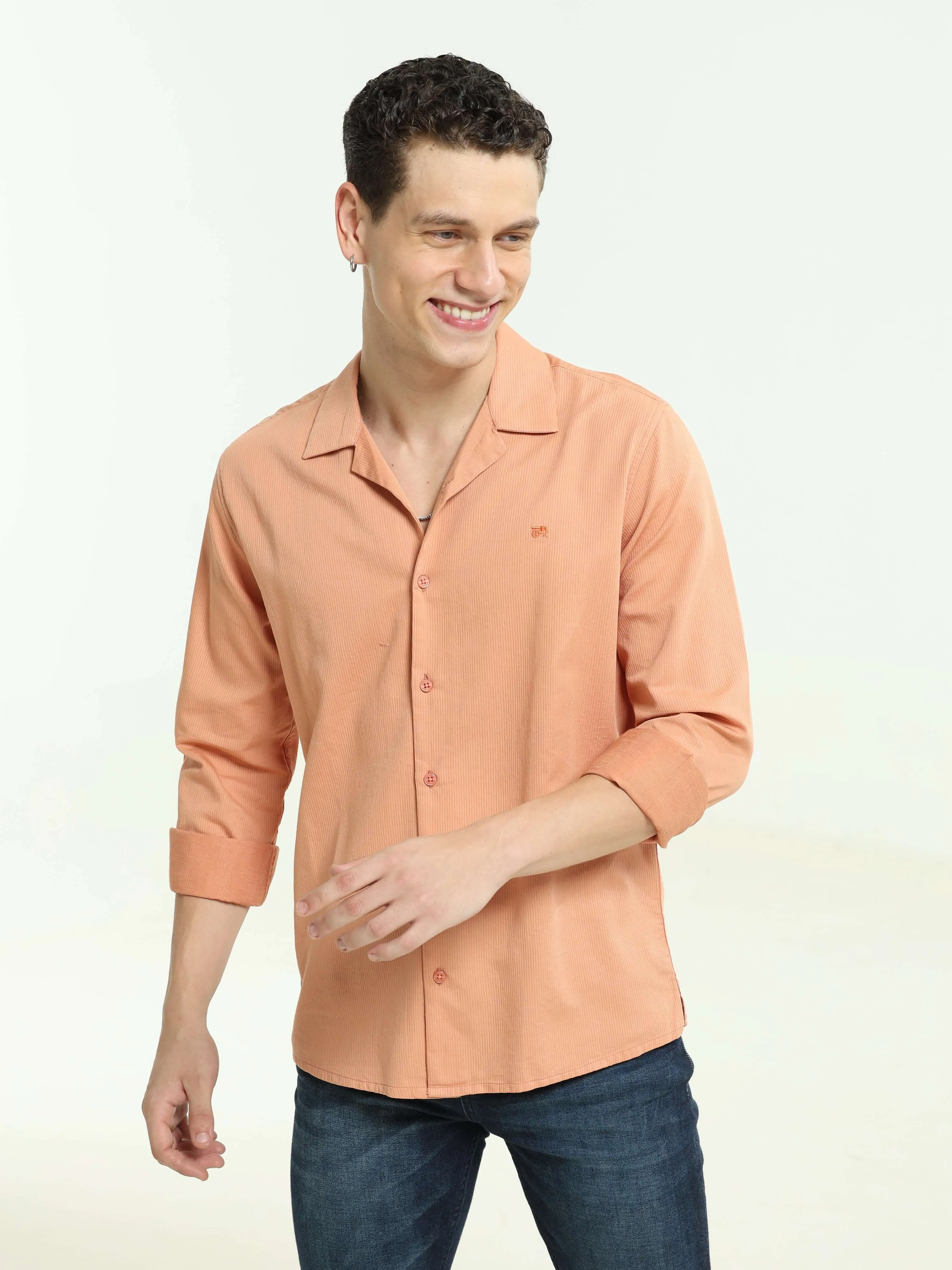 Orange solid cuben colloar shirt