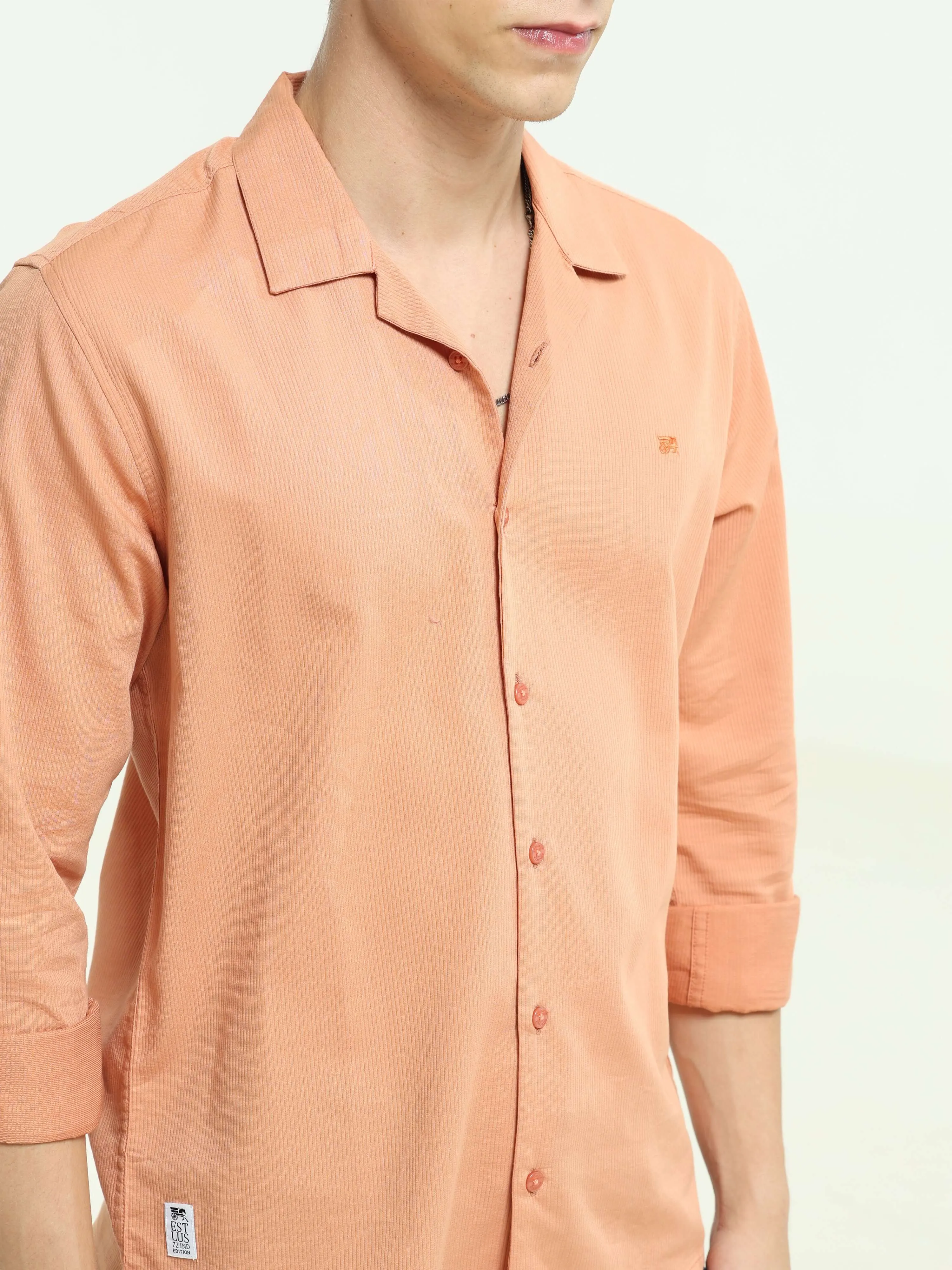 Orange solid cuben colloar shirt