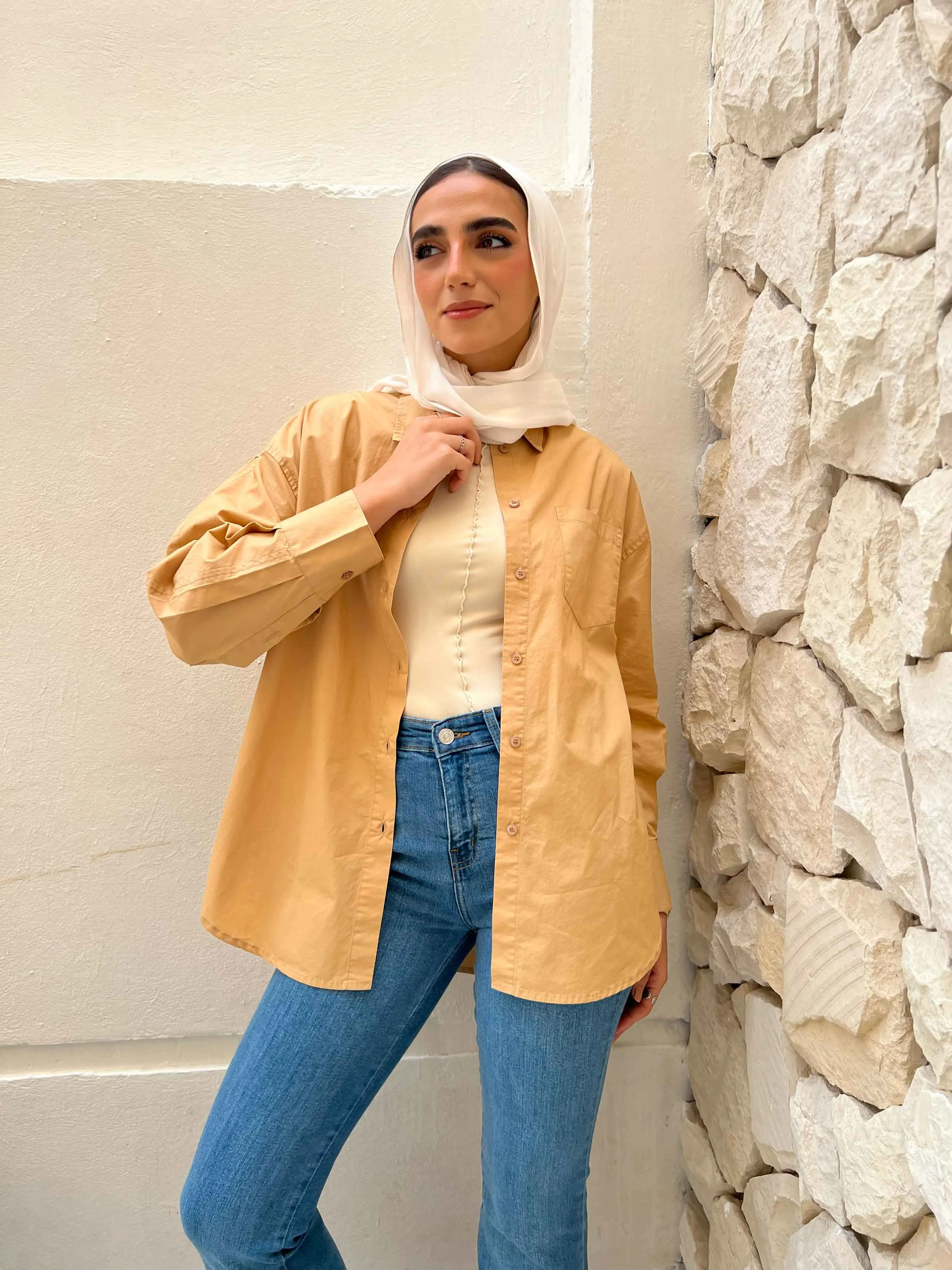 Oversized Beige Cotton Shirt.