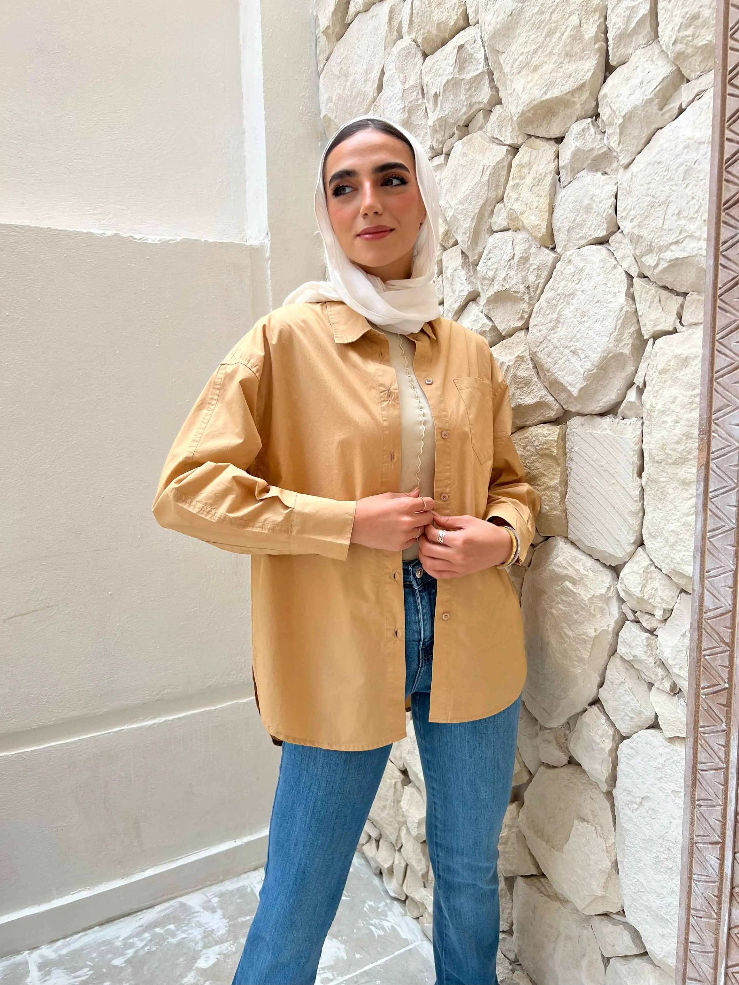 Oversized Beige Cotton Shirt.